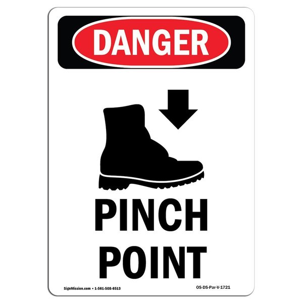 Signmission OSHA Danger Sign, Foot Pinch Point, 18in X 12in Rigid Plastic, 12" W, 18" L, Portrait OS-DS-P-1218-V-1721
